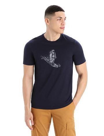 Midnight Navy Icebreaker Merino Tech Lite II Short Sleeve Skiing Yeti Men's T Shirts | AU 1209EBCX